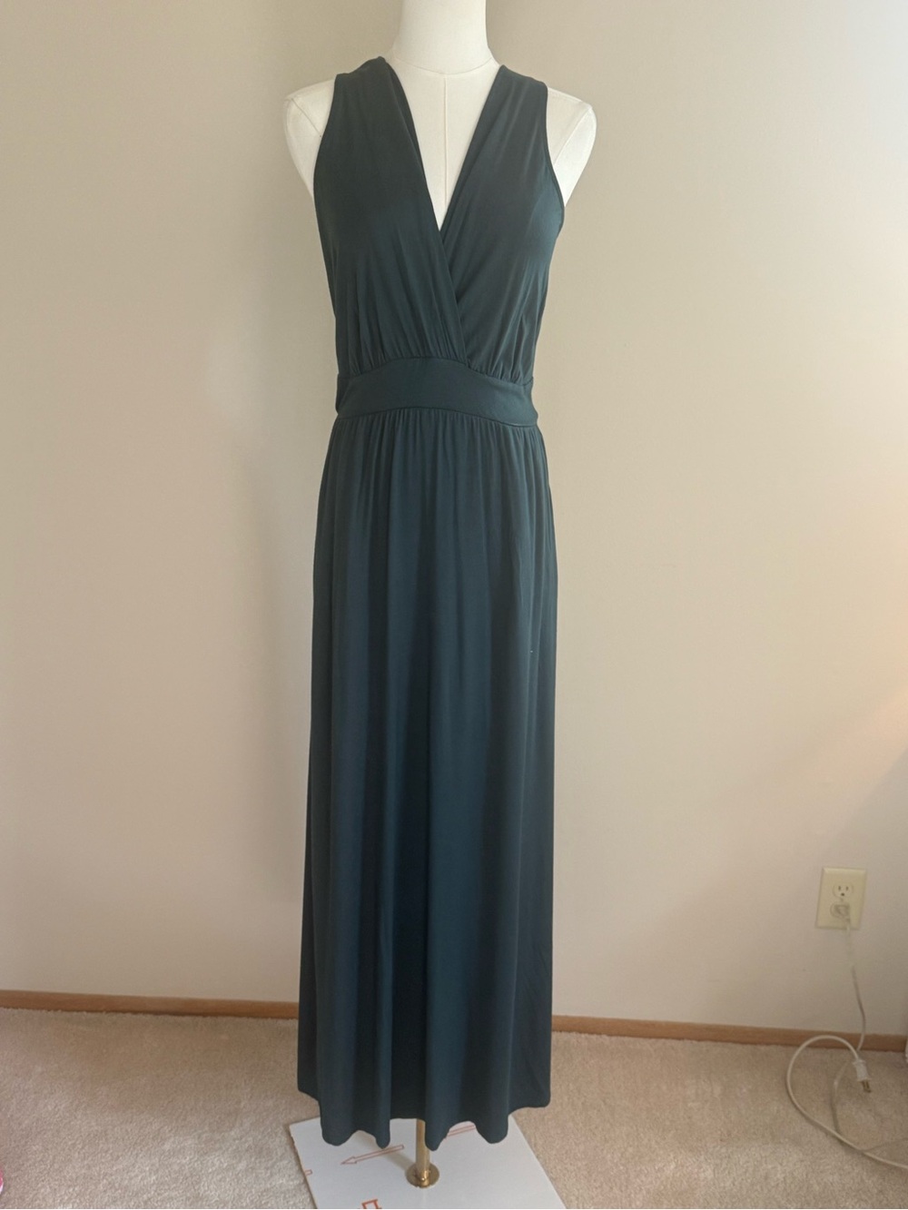 Sleeveless Deep V Maxi Dress in Forest Green